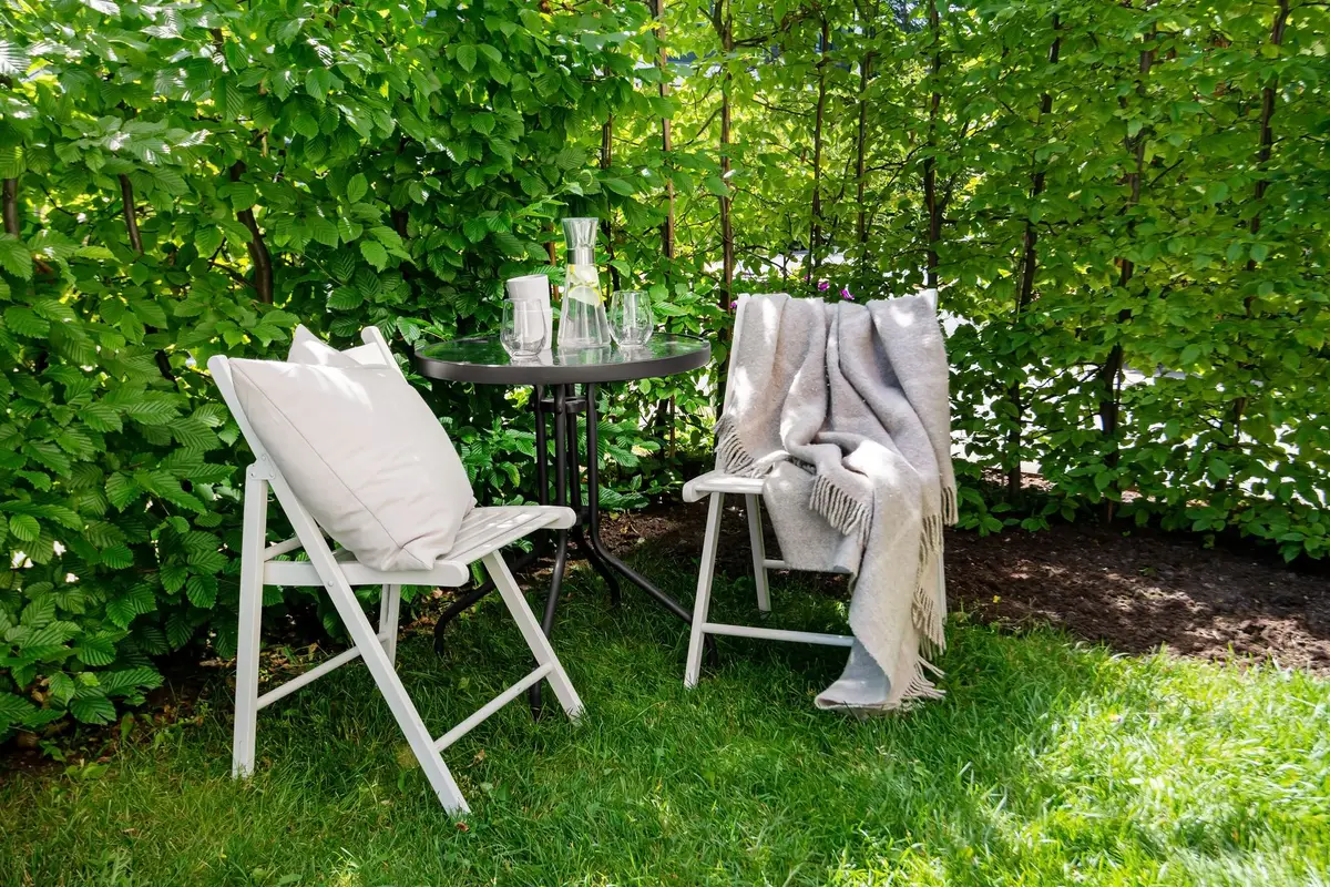 Backyard patio with garden seating