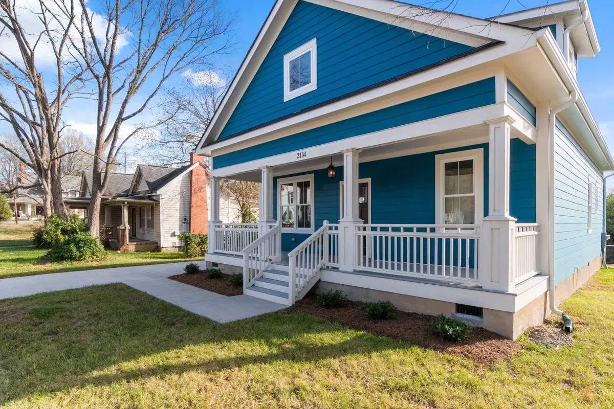 Suburban house with a white front porch